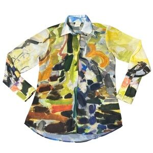 Dena Lyons NWOT Palm Beach Button Down Art brush strokes long sleeve‎ colorful 4